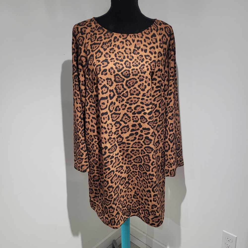 H&M Women's Leopard Print Shift Dress Medium Brown Black Edgy Maximalist NWT